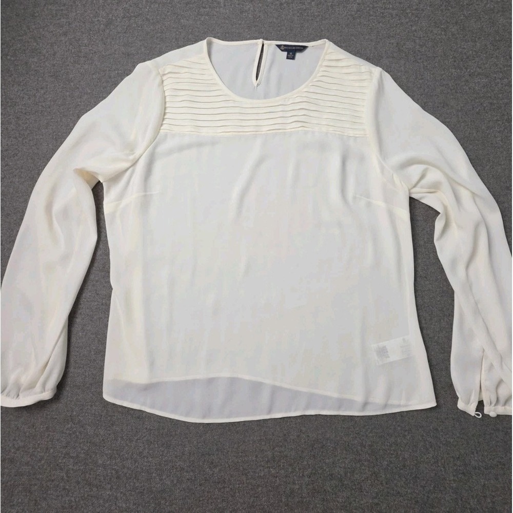 Brooks Brothers Pleated Blouse Top Womens Size 16 Cream Long Sleeve Keyhole Back